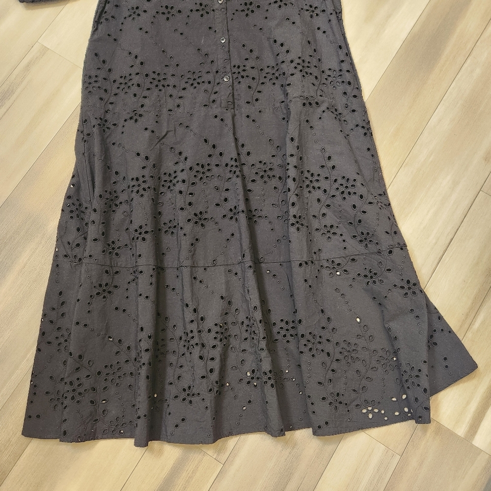 Ted Baker midi dress women's 4 black 100% cotton broderie relaxed fit new $395 - Picture 9 of 14